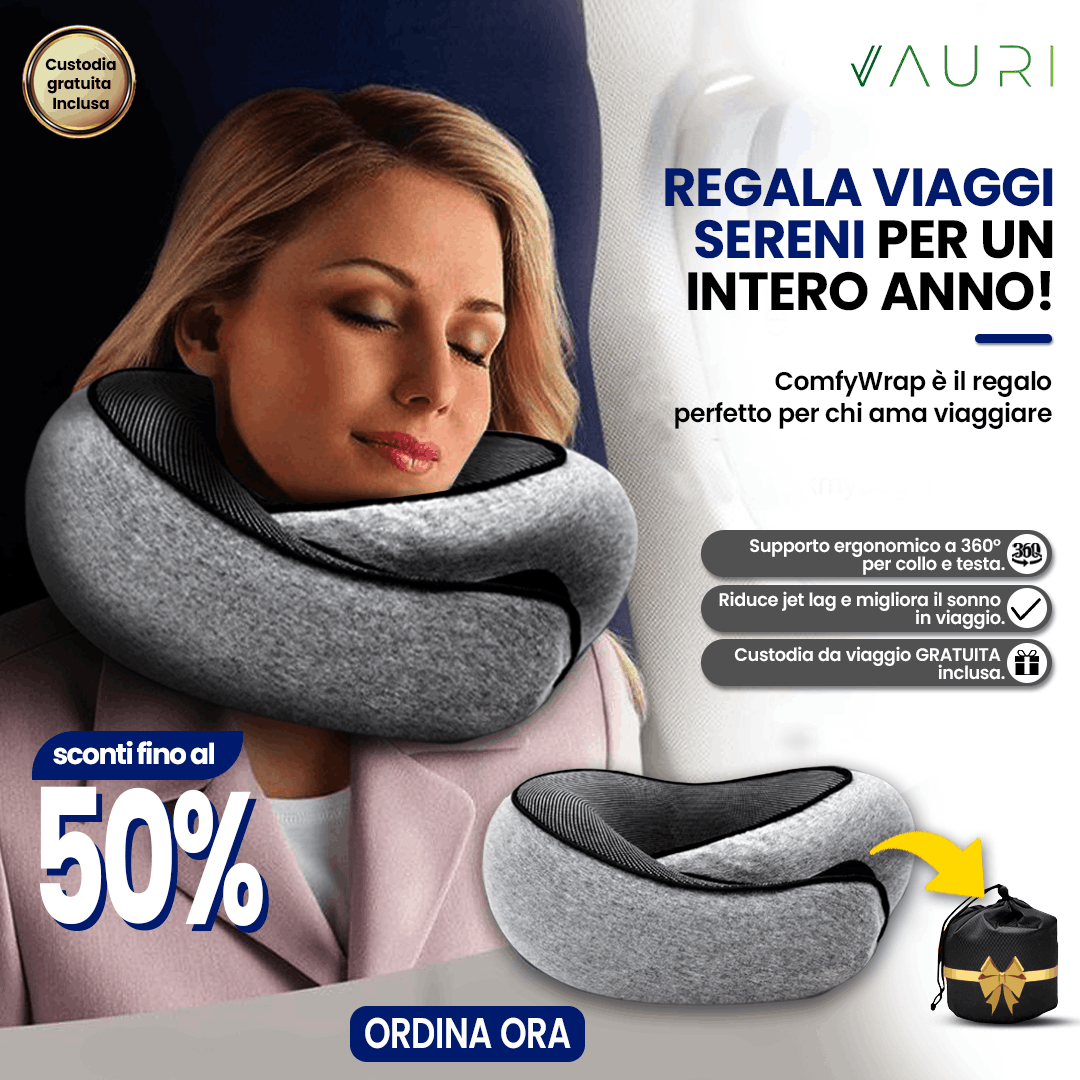 Vauri ComfyWrap Travel Pillow Ad. Creative for e-commerce.